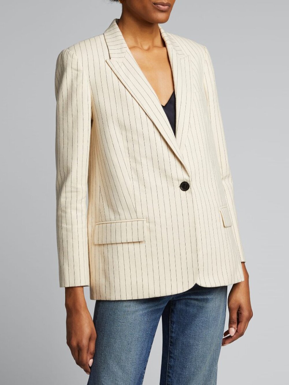 Nili Lotan "Don" Pinstripe Cotton Blazer in Ivory, Size 8 (fits 6/8)